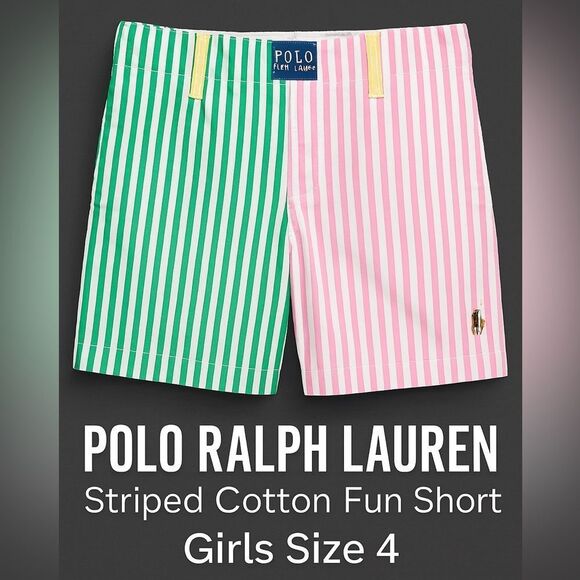 POLO RALPH LAUREN Fun Shirt Cotton Striped Shorts Girls Size 4 Multicolor - Picture 1 of 17